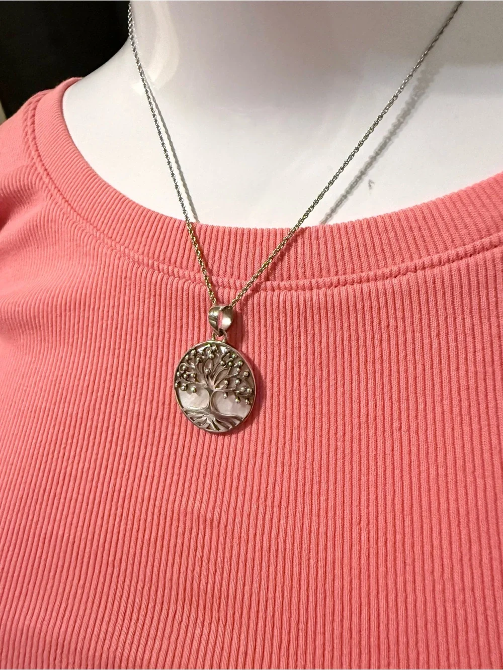 Sterling Silver 925 Mother of Pearl Tree of Life Pendant Necklace 18”